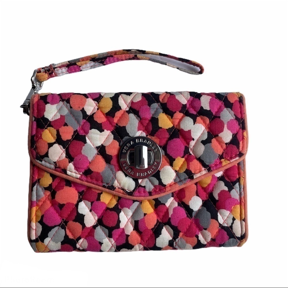 Vera Bradley Turn Lock Wallet Wristlet Pixie Confetti Polka Dot Pink